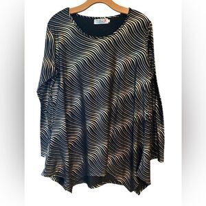 India Boutique Sz O/S Black Gold Fluid Relaxed Fit Evening Holiday Tunic
